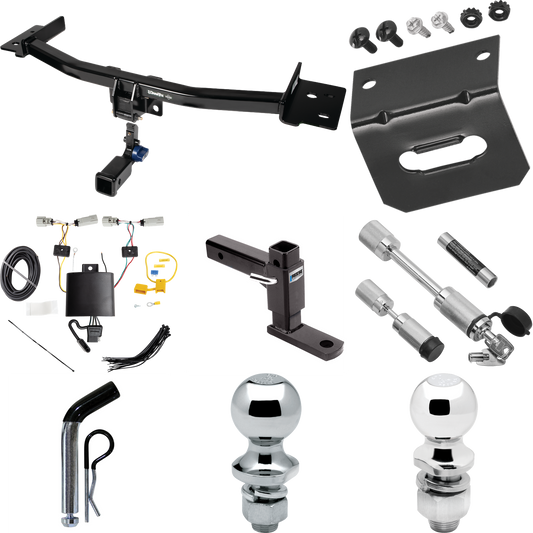 Fits 2020-2023 Lincoln Aviator Trailer Hitch Tow PKG w/ 4-Flat Wiring Harness + Adjustable Drop Rise Ball Mount + Pin/Clip + 2" Ball + 1-7/8" Ball + Dual Hitch & Coupler Locks By Draw-Tite