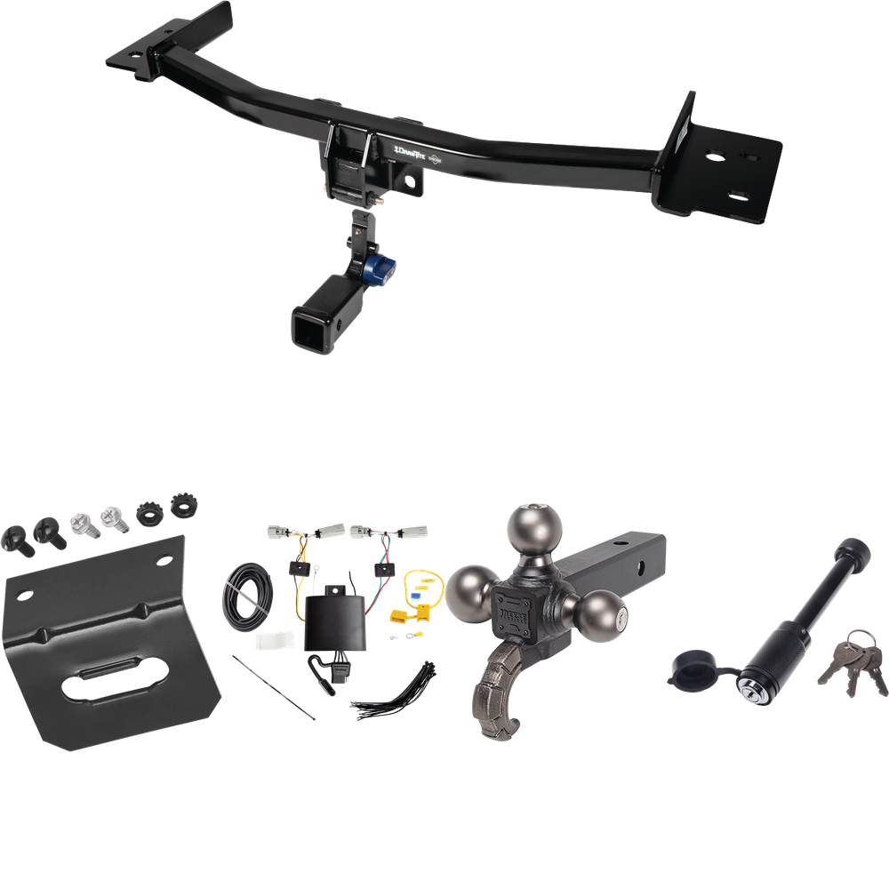 Se adapta al paquete de enganche de remolque Lincoln Aviator 2020-2023 con 4 cables planos + soporte de bola táctica de triple bola de 1-7/8" y 2" y 2-5/16" con gancho de remolque + bloqueo táctico de hueso de perro + soporte de cableado Por Draw-Tite