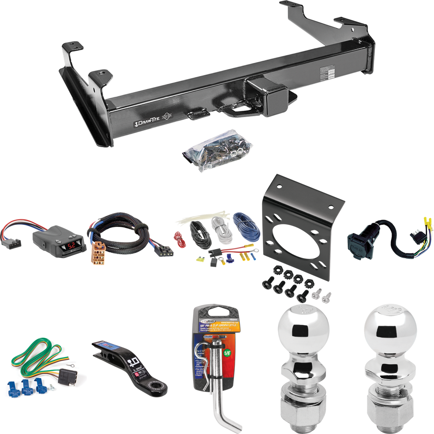 Fits 2001-2002 GMC Sierra 3500 Trailer Hitch Tow PKG w/ Tekonsha Brakeman IV Brake Control + Plug & Play BC Adapter + 7-Way RV Wiring + 2" & 2-5/16" Ball & Drop Mount By Draw-Tite