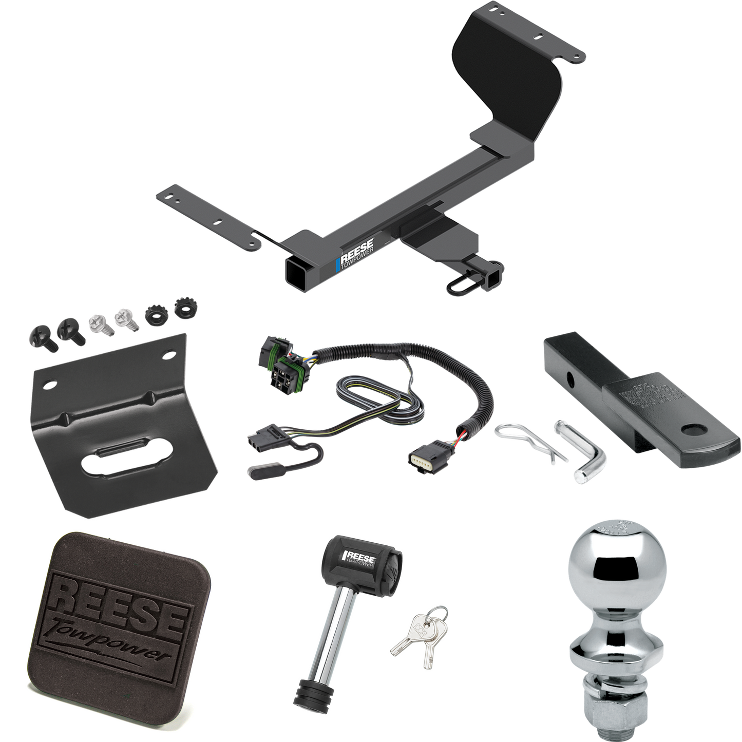 Fits 2022-2023 Chevrolet Equinox Trailer Hitch Tow PKG w/ 4-Flat Wiring Harness + Draw-Bar + 1-7/8" Ball + Wiring Bracket + Hitch Cover + Hitch Lock (For Premier, Except Models w/1.6L Diesel Engine Models) By Reese Towpower