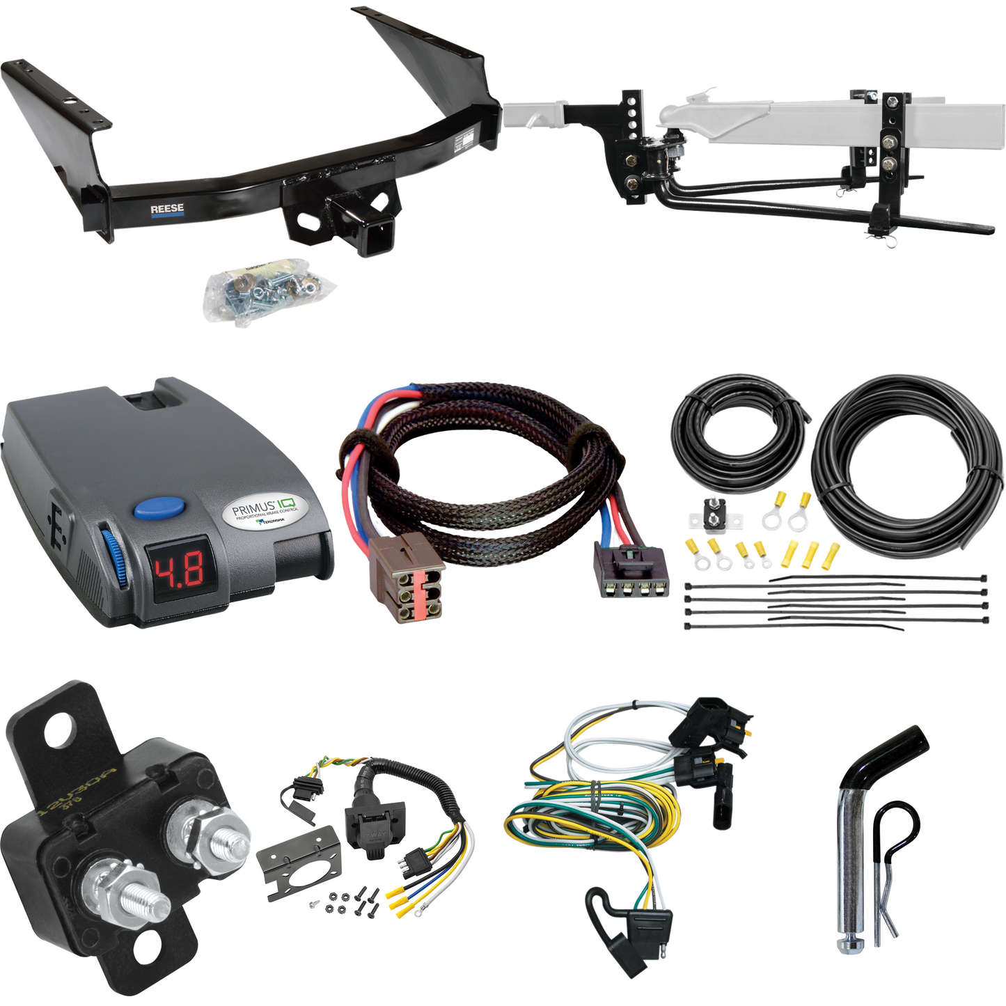 Fits 2004-2004 Ford F-150 Heritage Trailer Hitch Tow PKG w/ 11.5K Round Bar Weight Distribution Hitch w/ 2-5/16" Ball + Pin/Clip + Tekonsha Primus IQ Brake Control + Plug & Play BC Adapter + 7-Way RV Wiring (For Flareside Models) By Reese Towpower