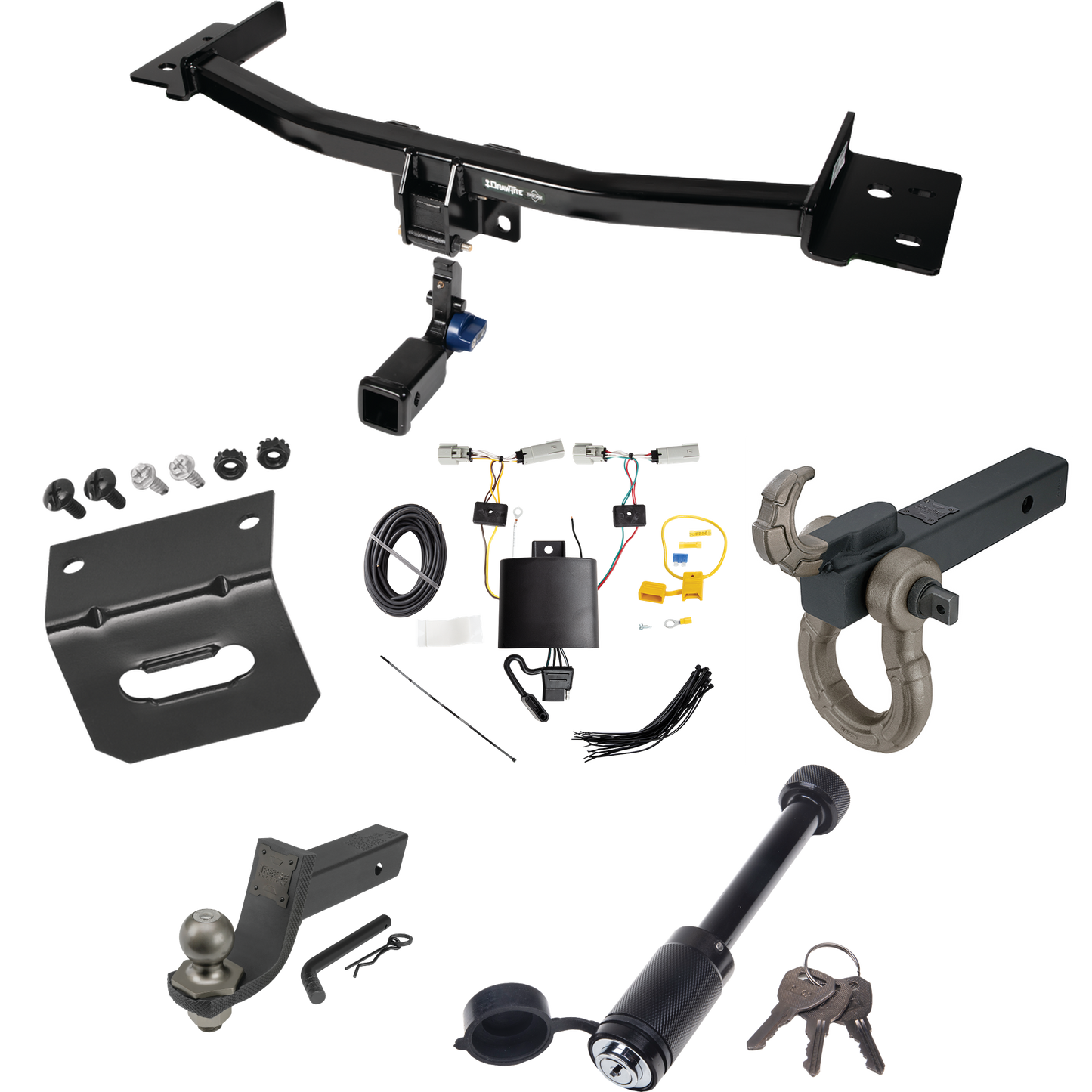 Fits 2020-2023 Lincoln Aviator Trailer Hitch Tow PKG w/ 4-Flat Wiring + Interlock Tactical Starter Kit w/ 3-1/4" Drop & 2" Ball + Tactical Hook & Shackle Mount + Tactical Dogbone Lock + Wiring Bracket By Draw-Tite