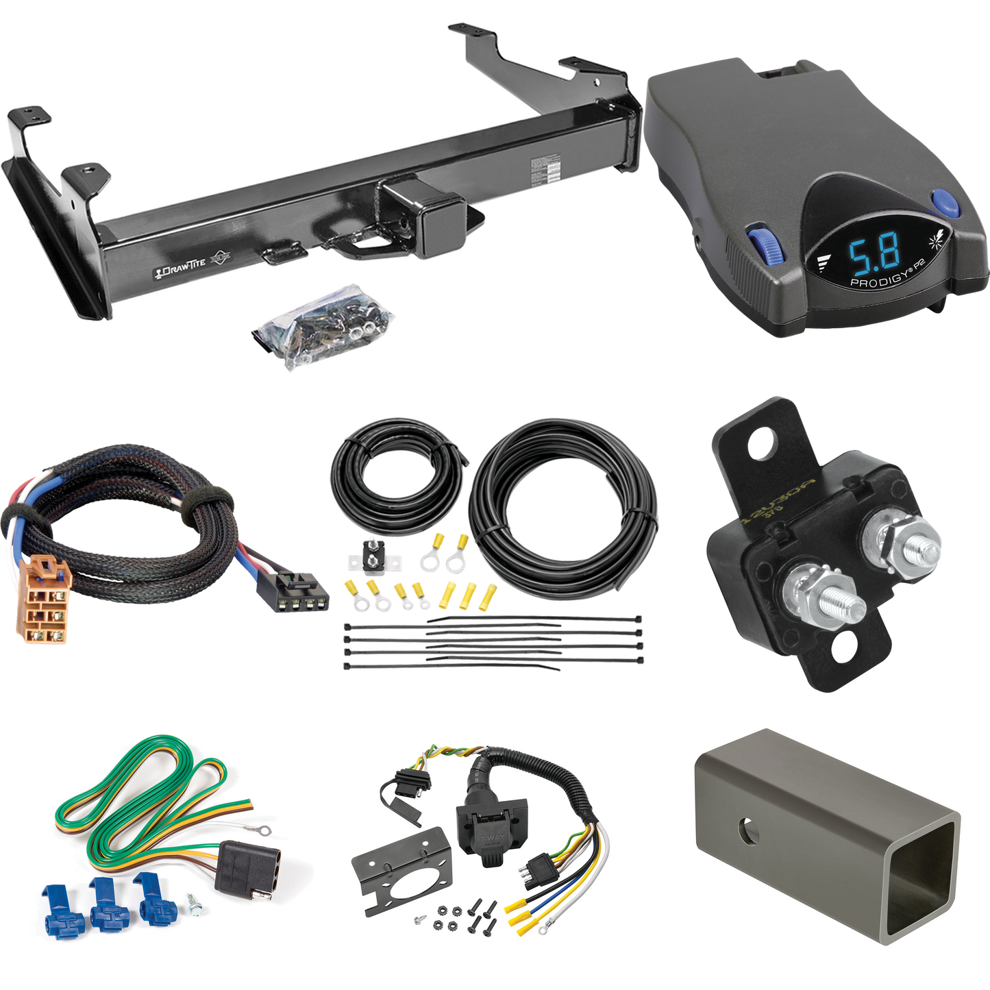 Fits 2001-2002 Chevrolet Silverado 2500 HD Trailer Hitch Tow PKG w/ Tekonsha Prodigy P2 Brake Control + Plug & Play BC Adapter + 7-Way RV Wiring (For 8 ft. Bed Models) By Draw-Tite