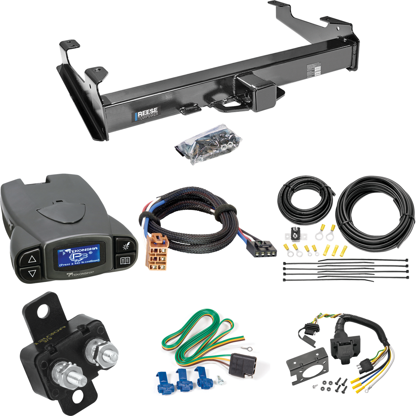 Fits 2001-2002 GMC Sierra 2500 HD Trailer Hitch Tow PKG w/ Tekonsha Prodigy P3 Brake Control + Plug & Play BC Adapter + 7-Way RV Wiring (For 8 ft. Bed Models) By Reese Towpower