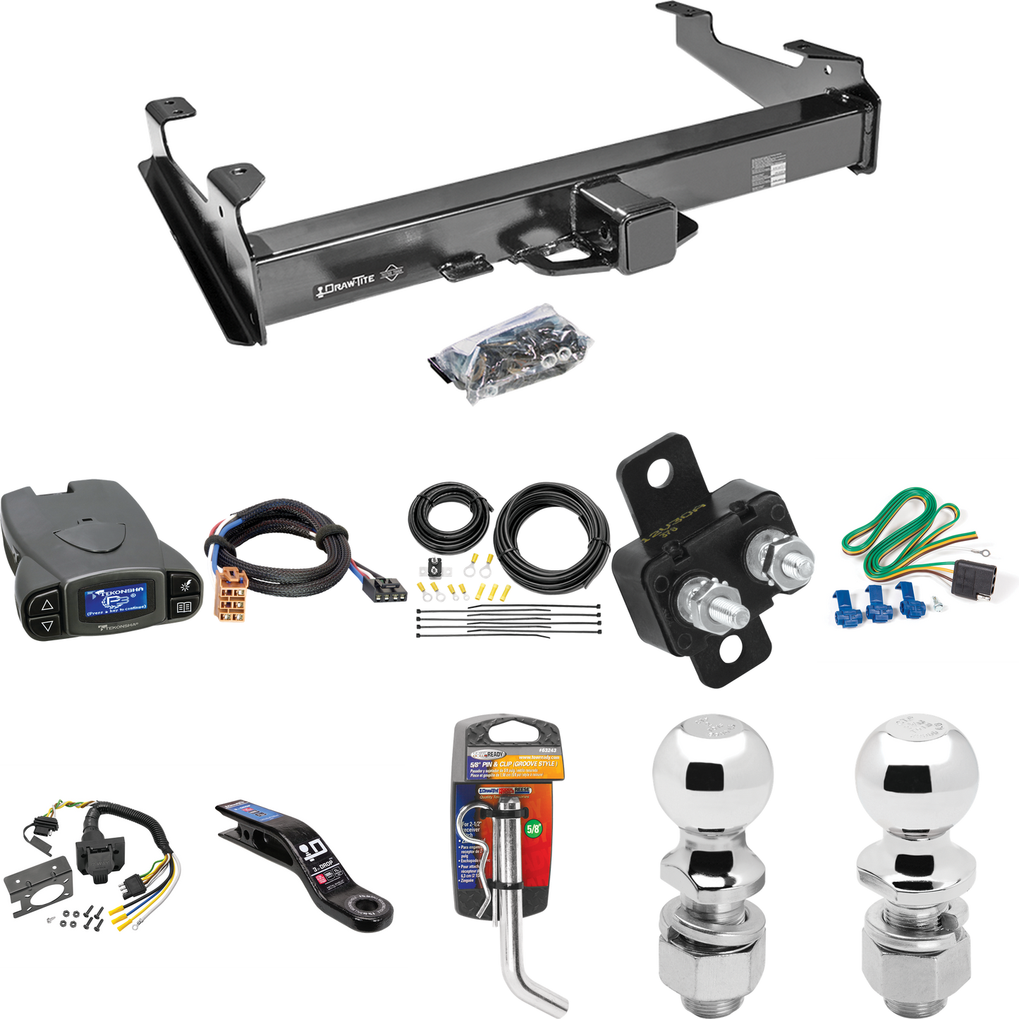 Se adapta al paquete de enganche de remolque GMC Sierra 3500 2001-2002 con control de freno Tekonsha Prodigy P3 + adaptador BC Plug &amp; Play + cableado RV de 7 vías + soporte de bola y caída de 2" y 2-5/16" de Draw-Tite