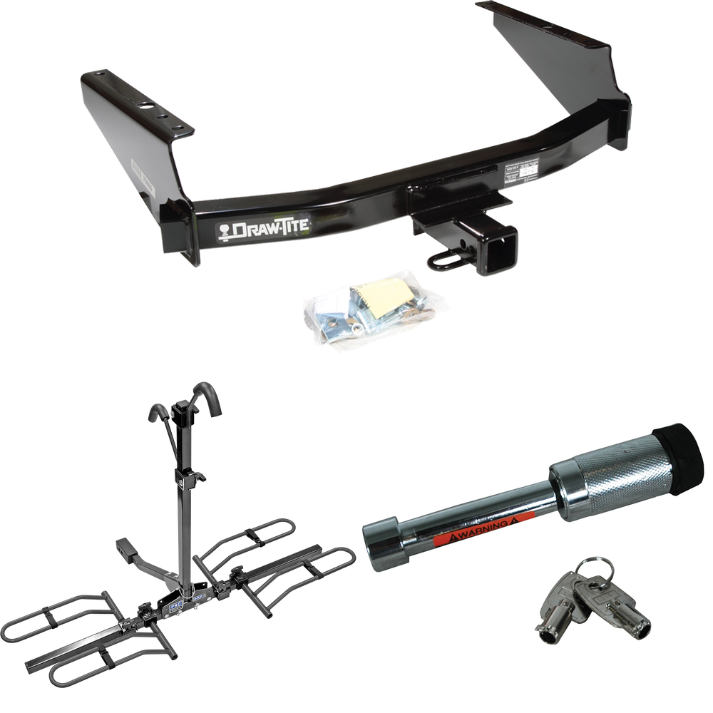 Fits 1997-1999 Ford F-250 Trailer Hitch Tow PKG w/ 2 Bike Plaform Style Carrier Rack + Hitch Lock (For Styleside Models) By Draw-Tite