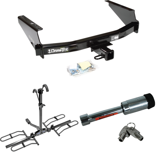 Fits 1997-1999 Ford F-250 Trailer Hitch Tow PKG w/ 2 Bike Plaform Style Carrier Rack + Hitch Lock (For Styleside Models) By Draw-Tite