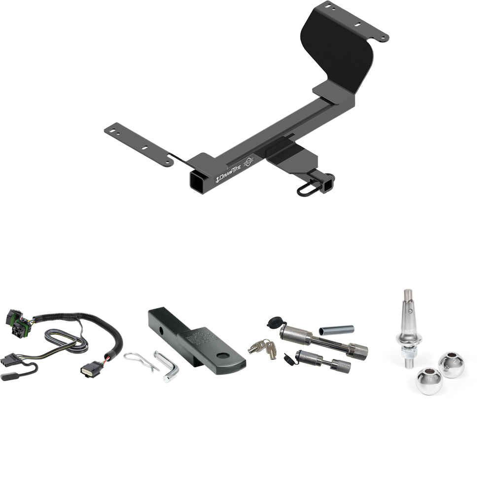 Fits 2018-2023 GMC Terrain Trailer Hitch Tow PKG w/ 4-Flat Wiring Harness + Draw-Bar + Interchangeable 1-7/8" & 2" Balls + Dual Hitch & Coupler Locks (Excludes: Diesel Engine Models) By Draw-Tite