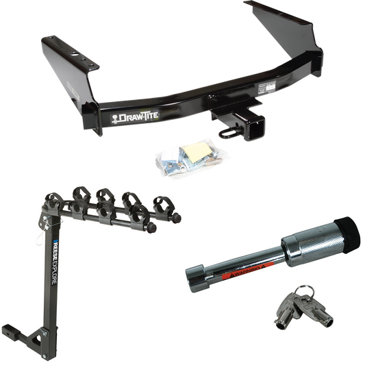 Fits 1997-2003 Ford F-150 Trailer Hitch Tow PKG w/ 4 Bike Carrier Rack + Hitch Lock (For Flareside Models) By Draw-Tite