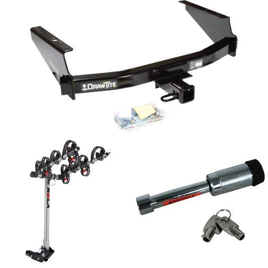 Fits 1997-2003 Ford F-150 Trailer Hitch Tow PKG w/ 4 Bike Carrier Rack + Hitch Lock (For Styleside Models) By Draw-Tite