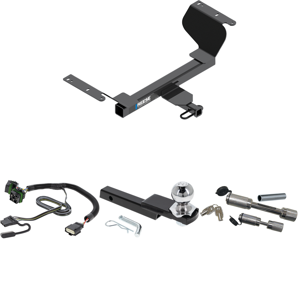 Fits 2022-2023 Chevrolet Equinox Trailer Hitch Tow PKG w/ 4-Flat Wiring Harness + Interlock Starter Kit w/ 2" Ball 1-1/4" Drop 3/4" Rise + Dual Hitch & Coupler Locks (For Premier, Except Models w/1.6L Diesel Engine Models) By Reese Towpower