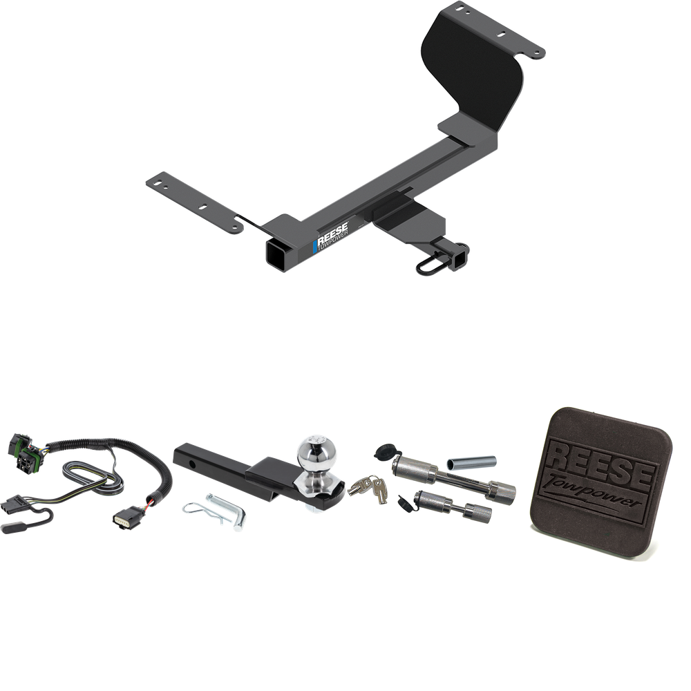 Fits 2022-2023 Chevrolet Equinox Trailer Hitch Tow PKG w/ 4-Flat Wiring Harness + Interlock Starter Kit w/ 2" Ball 1-1/4" Drop 3/4" Rise + Hitch Cover + Dual Hitch & Coupler Locks (For Premier, Except Models w/1.6L Diesel Engine Models) By Reese Towp