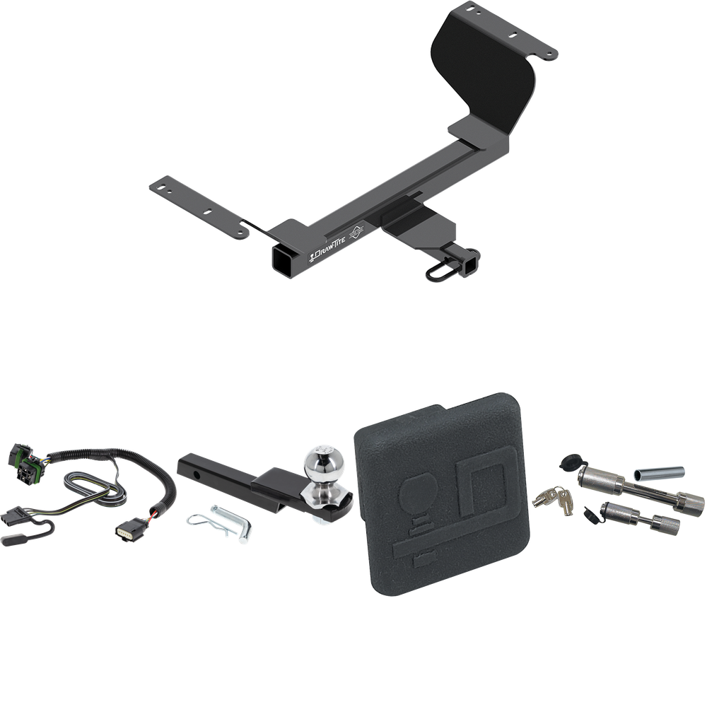 Fits 2022-2023 Chevrolet Equinox Trailer Hitch Tow PKG w/ 4-Flat Wiring Harness + Interlock Starter Kit w/ 2" Ball 1-1/4" Drop 3/4" Rise + Hitch Cover + Dual Hitch & Coupler Locks (Excludes: Premier or Models w/1.6L Diesel Engine Models) By Draw-Tite