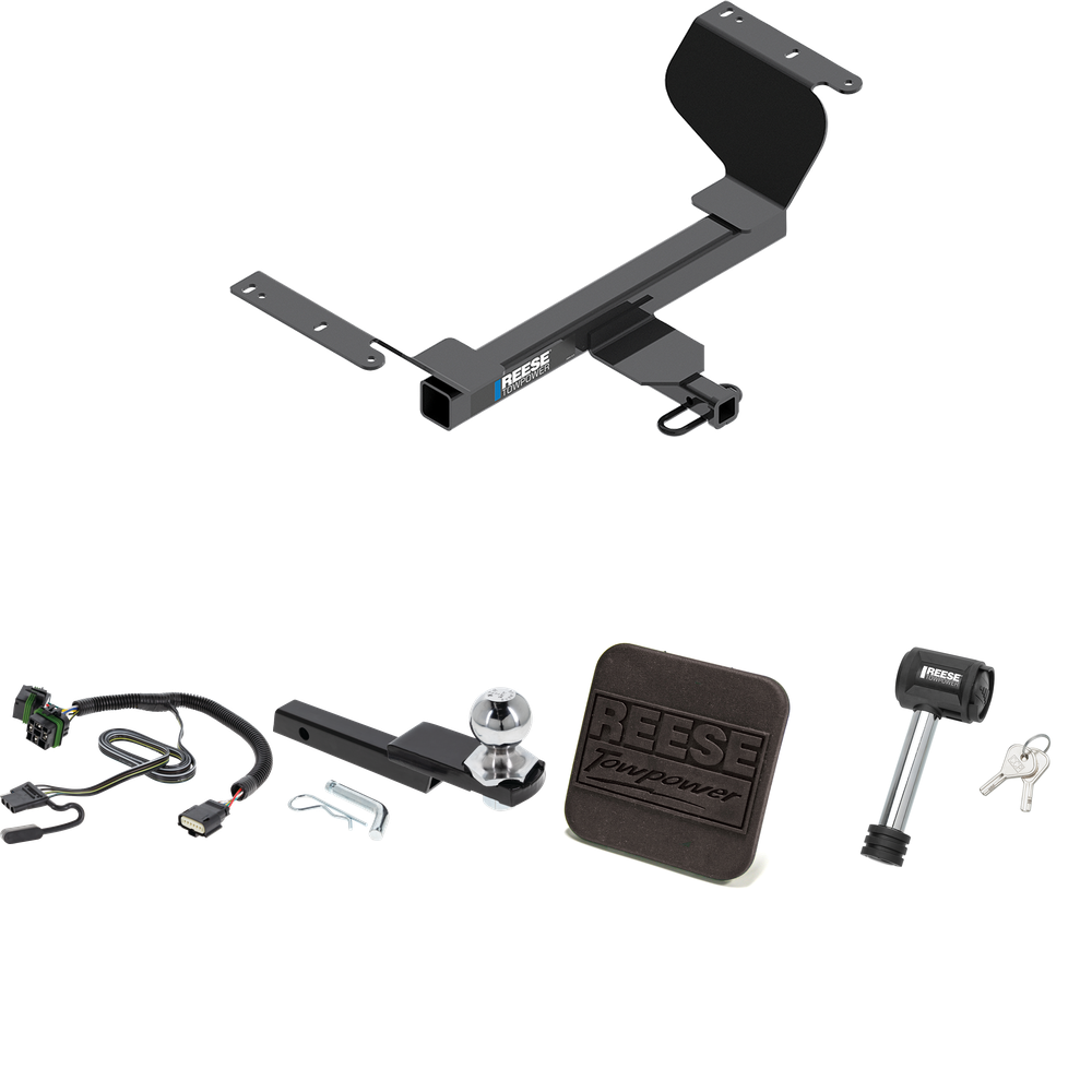 Fits 2022-2023 Chevrolet Equinox Trailer Hitch Tow PKG w/ 4-Flat Wiring Harness + Interlock Starter Kit w/ 2" Ball 1-1/4" Drop 3/4" Rise + Hitch Cover + Hitch Lock (Excludes: Premier or Models w/1.6L Diesel Engine Models) By Reese Towpower