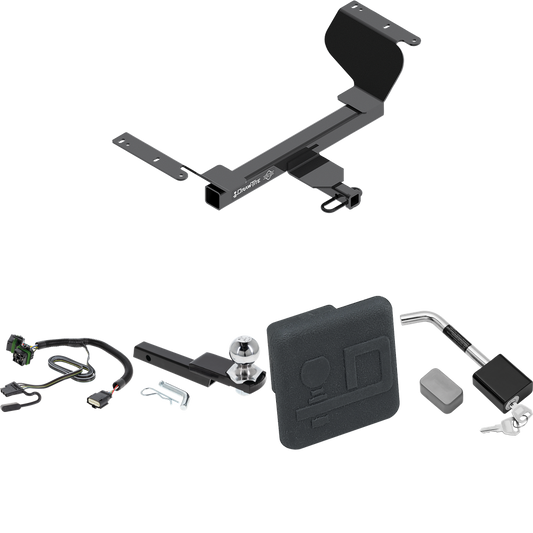 Fits 2018-2023 GMC Terrain Trailer Hitch Tow PKG w/ 4-Flat Wiring Harness + Interlock Starter Kit w/ 2" Ball 1-1/4" Drop 3/4" Rise + Hitch Cover + Hitch Lock (Excludes: Diesel Engine Models) By Draw-Tite