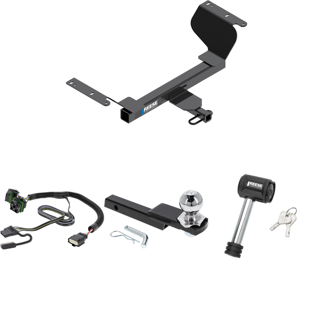 Fits 2022-2023 Chevrolet Equinox Trailer Hitch Tow PKG w/ 4-Flat Wiring Harness + Interlock Starter Kit w/ 2" Ball 1-1/4" Drop 3/4" Rise + Hitch Lock (For Premier, Except Models w/1.6L Diesel Engine Models) By Reese Towpower