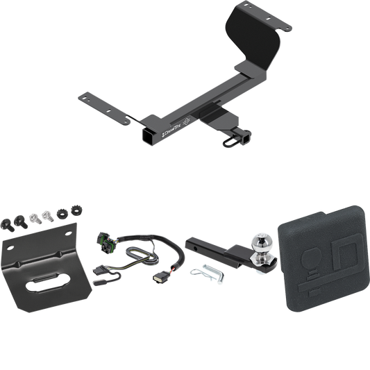 Fits 2018-2023 GMC Terrain Trailer Hitch Tow PKG w/ 4-Flat Wiring Harness + Interlock Starter Kit w/ 2" Ball 1-1/4" Drop 3/4" Rise + Wiring Bracket + Hitch Cover (Excludes: Diesel Engine Models) By Draw-Tite