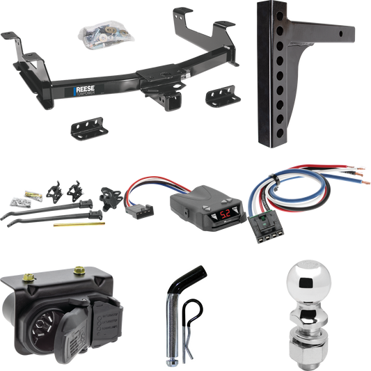 Fits 2011-2014 GMC Sierra 3500 HD Trailer Hitch Tow PKG w/ 12K Trunnion Bar Weight Distribution Hitch + Pin/Clip + 2-5/16" Ball + Tekonsha Brakeman IV Brake Control + Generic BC Wiring Adapter + 7-Way RV Wiring By Reese Towpower