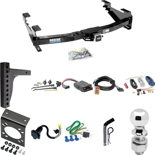 Fits 2001-2002 GMC Sierra 3500 Trailer Hitch Tow PKG w/ 12K Trunnion Bar Weight Distribution Hitch + Pin/Clip + 2-5/16" Ball + Tekonsha Brakeman IV Brake Control + Plug & Play BC Adapter + 7-Way RV Wiring By Reese Towpower