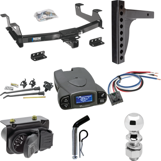 Fits 2011-2014 Chevrolet Silverado 3500 HD Trailer Hitch Tow PKG w/ 12K Trunnion Bar Weight Distribution Hitch + Pin/Clip + 2-5/16" Ball + Tekonsha Prodigy P3 Brake Control + Generic BC Wiring Adapter + 7-Way RV Wiring By Reese Towpower