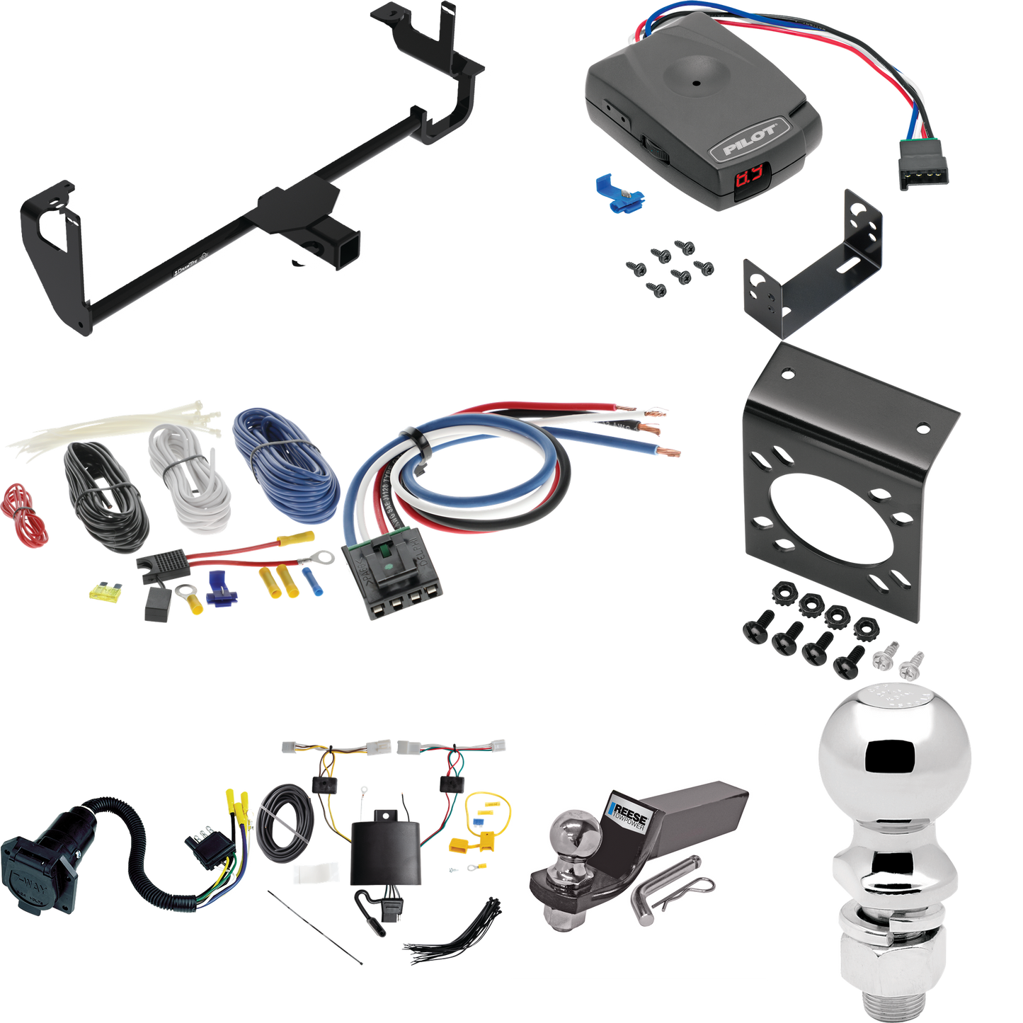 Se adapta al paquete de enganche de remolque Lexus UX250h 2019-2022 con control de freno piloto serie Pro + adaptador de cableado BC genérico + cableado RV de 7 vías + soporte de bola y caída de 2" y 2-5/16" de Draw-Tite