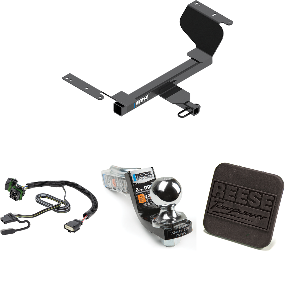 Fits 2018-2023 GMC Terrain Trailer Hitch Tow PKG w/ 4-Flat Wiring Harness + Interlock Starter Kit w/ 2" Ball 2-1/2" Drop 2" Rise + Hitch Cover (Excludes: Diesel Engine Models) By Reese Towpower