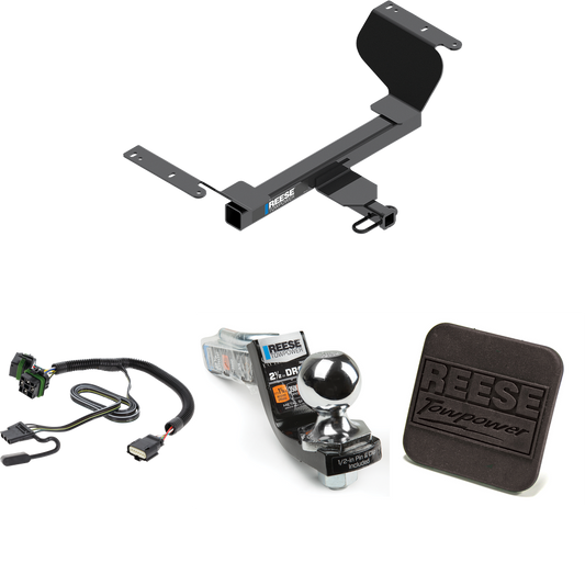 Fits 2018-2023 GMC Terrain Trailer Hitch Tow PKG w/ 4-Flat Wiring Harness + Interlock Starter Kit w/ 2" Ball 2-1/2" Drop 2" Rise + Hitch Cover (Excludes: Diesel Engine Models) By Reese Towpower