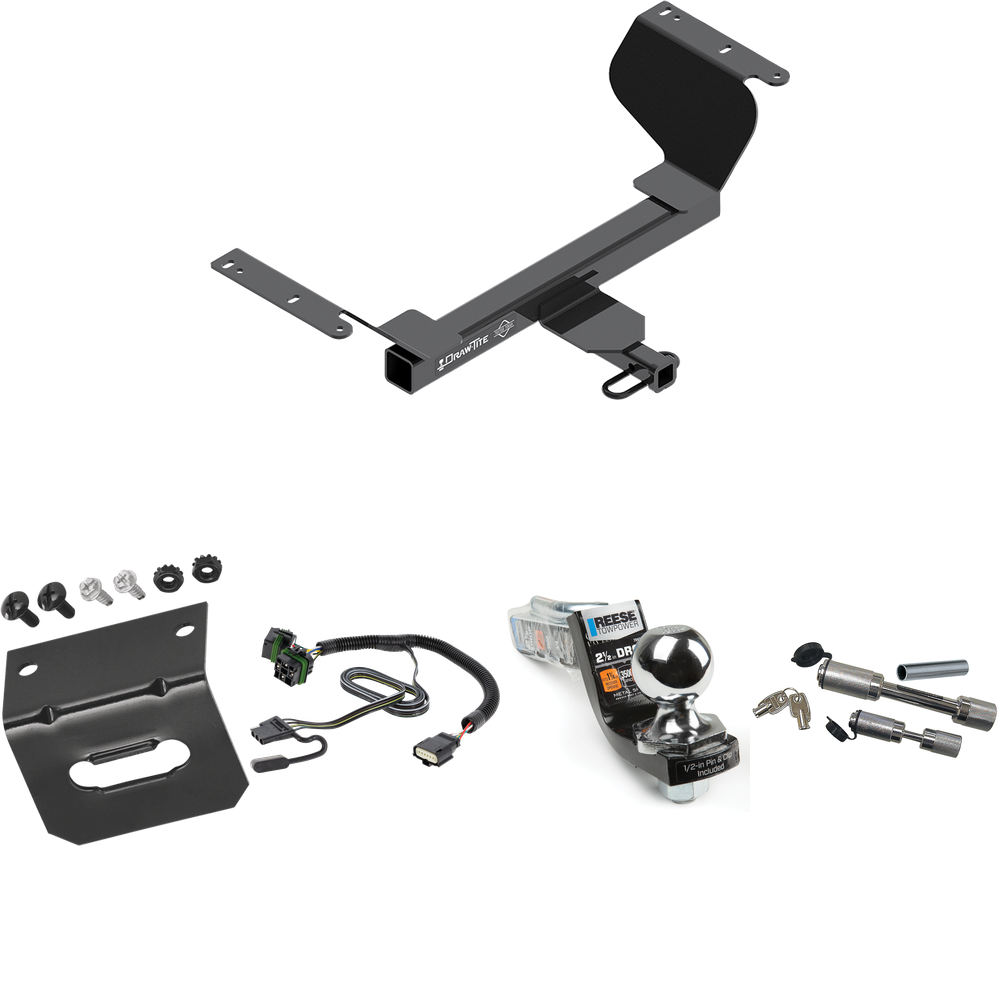 Fits 2022-2023 Chevrolet Equinox Trailer Hitch Tow PKG w/ 4-Flat Wiring Harness + Interlock Starter Kit w/ 2" Ball 2-1/2" Drop 2" Rise + Wiring Bracket + Dual Hitch & Coupler Locks (Excludes: Premier or Models w/1.6L Diesel Engine Models) By Draw-Tit