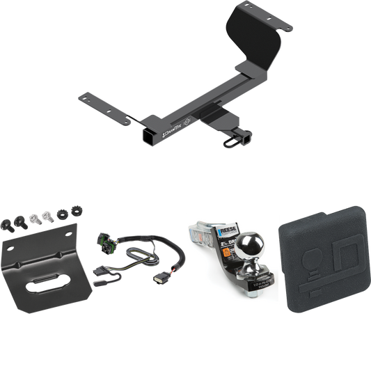 Fits 2018-2023 GMC Terrain Trailer Hitch Tow PKG w/ 4-Flat Wiring Harness + Interlock Starter Kit w/ 2" Ball 2-1/2" Drop 2" Rise + Wiring Bracket + Hitch Cover (Excludes: Diesel Engine Models) By Draw-Tite