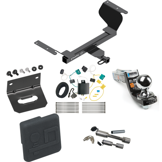 Fits 2018-2021 Chevrolet Equinox Trailer Hitch Tow PKG w/ 4-Flat Wiring Harness + Interlock Starter Kit w/ 2" Ball 2-1/2" Drop 2" Rise + Wiring Bracket + Hitch Cover + Dual Hitch & Coupler Locks (Excludes: Premier or Models w/1.6L Diesel Engine Model