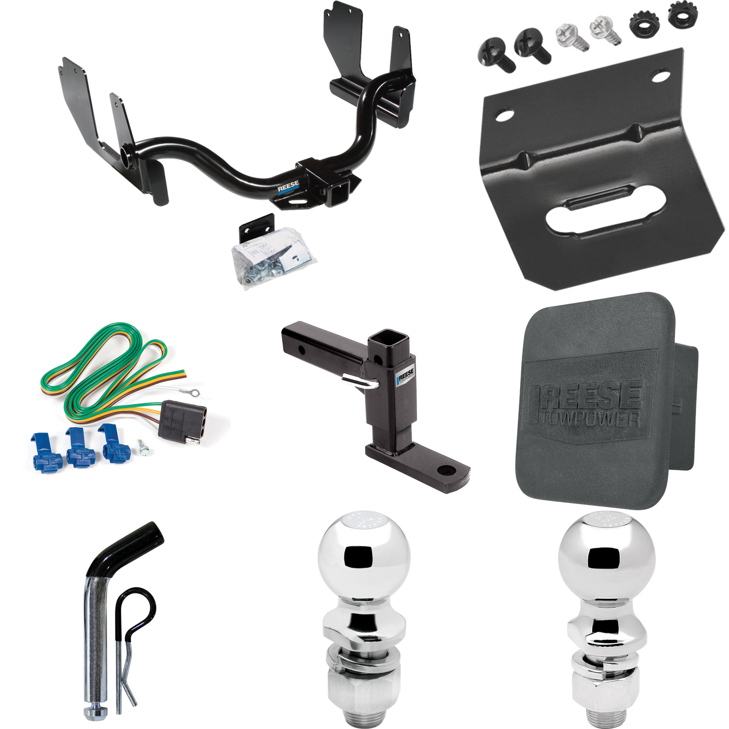 Fits 2005-2005 Ford F-150 Trailer Hitch Tow PKG w/ 4-Flat Wiring + Adjustable Drop Rise Ball Mount + Pin/Clip + 2" Ball + 2-5/16" Ball + Wiring Bracket + Hitch Cover (For Flareside Models) By Reese Towpower