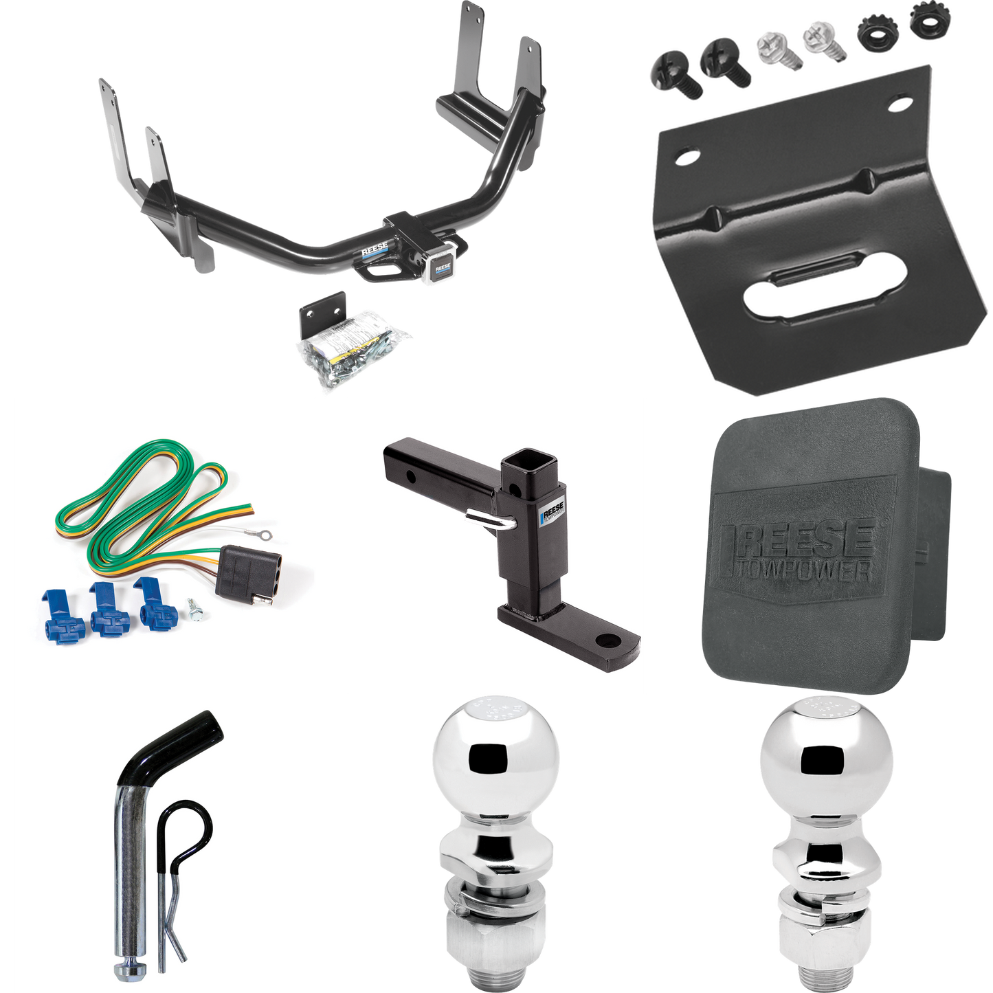 Fits 2005-2005 Ford F-150 Trailer Hitch Tow PKG w/ 4-Flat Wiring + Adjustable Drop Rise Ball Mount + Pin/Clip + 2" Ball + 2-5/16" Ball + Wiring Bracket + Hitch Cover (For Flareside Models) By Reese Towpower