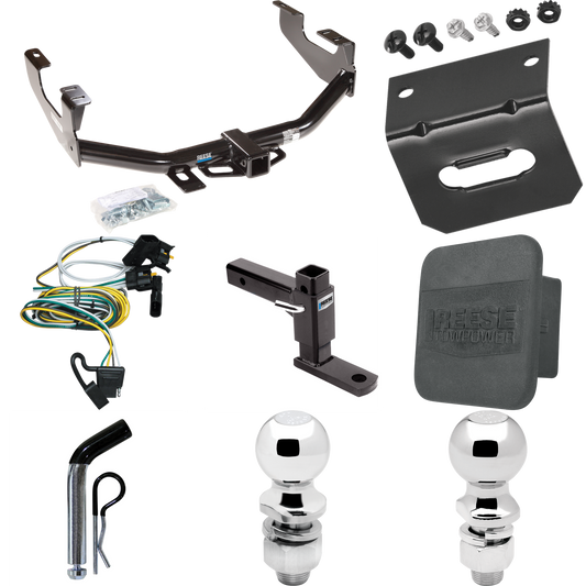 Fits 2004-2004 Ford F-150 Heritage Trailer Hitch Tow PKG w/ 4-Flat Wiring + Adjustable Drop Rise Ball Mount + Pin/Clip + 2" Ball + 2-5/16" Ball + Wiring Bracket + Hitch Cover By Reese Towpower