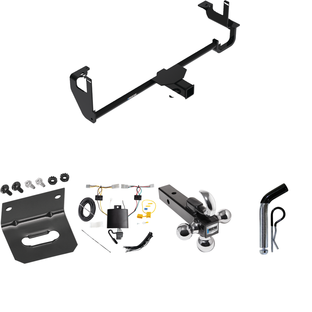 Fits 2019-2022 Lexus UX250h Trailer Hitch Tow PKG w/ 4-Flat Wiring Harness + Triple Ball Ball Mount 1-7/8" & 2" & 2-5/16" Trailer Balls w/ Tow Hook + Pin/Clip + Wiring Bracket By Reese Towpower