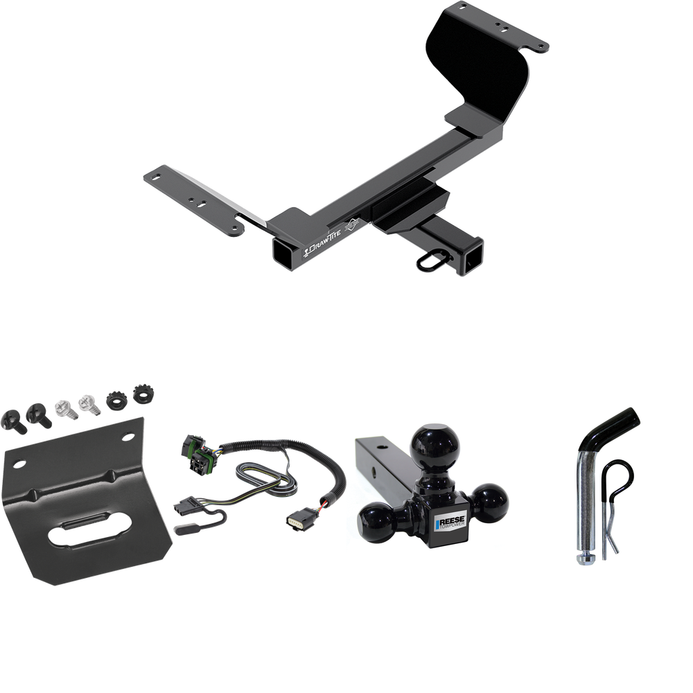 Fits 2022-2023 Chevrolet Equinox Trailer Hitch Tow PKG w/ 4-Flat Wiring Harness + Triple Ball Ball Mount 1-7/8" & 2" & 2-5/16" Trailer Balls + Pin/Clip + Wiring Bracket (For Premier, Except Models w/1.6L Diesel Engine Models) By Draw-Tite