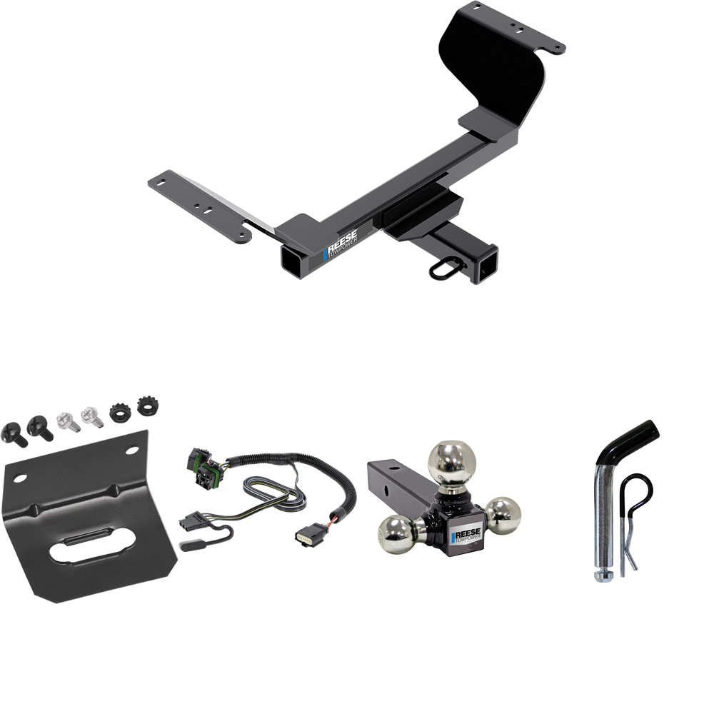 Fits 2018-2023 GMC Terrain Trailer Hitch Tow PKG w/ 4-Flat Wiring Harness + Triple Ball Ball Mount 1-7/8" & 2" & 2-5/16" Trailer Balls + Pin/Clip + Wiring Bracket (Excludes: Diesel Engine Models) By Reese Towpower