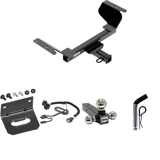 Fits 2018-2023 GMC Terrain Trailer Hitch Tow PKG w/ 4-Flat Wiring Harness + Triple Ball Ball Mount 1-7/8" & 2" & 2-5/16" Trailer Balls + Pin/Clip + Wiring Bracket (Excludes: Diesel Engine Models) By Reese Towpower