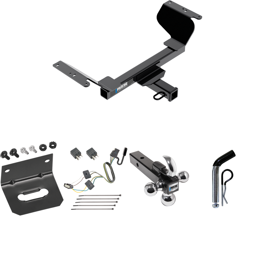 Fits 2018-2021 Chevrolet Equinox Trailer Hitch Tow PKG w/ 4-Flat Wiring Harness + Triple Ball Ball Mount 1-7/8" & 2" & 2-5/16" Trailer Balls w/ Tow Hook + Pin/Clip + Wiring Bracket (Excludes: Premier or Models w/1.6L Diesel Engine Models) By Reese To