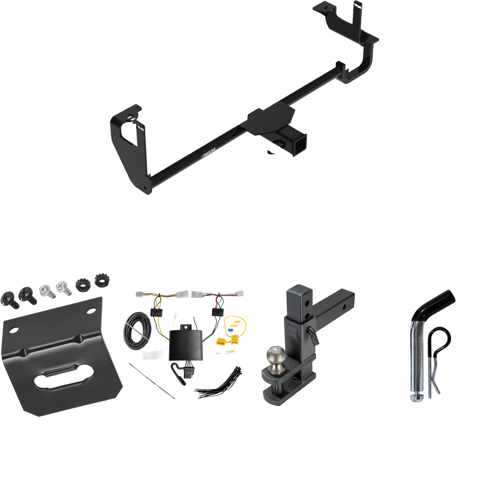 Fits 2019-2022 Lexus UX250h Trailer Hitch Tow PKG w/ 4-Flat Wiring Harness + Adjustable Drop Rise Clevis Hitch Ball Mount w/ 2" Ball + Pin/Clip + Wiring Bracket By Reese Towpower