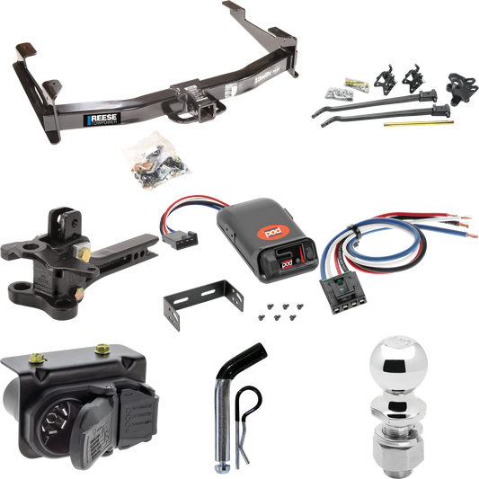 Fits 2007-2010 Chevrolet Silverado 2500 HD Trailer Hitch Tow PKG w/ 17K Trunnion Bar Weight Distribution Hitch + Pin/Clip + 2-5/16" Ball + Pro Series POD Brake Control + Generic BC Wiring Adapter + 7-Way RV Wiring By Reese Towpower