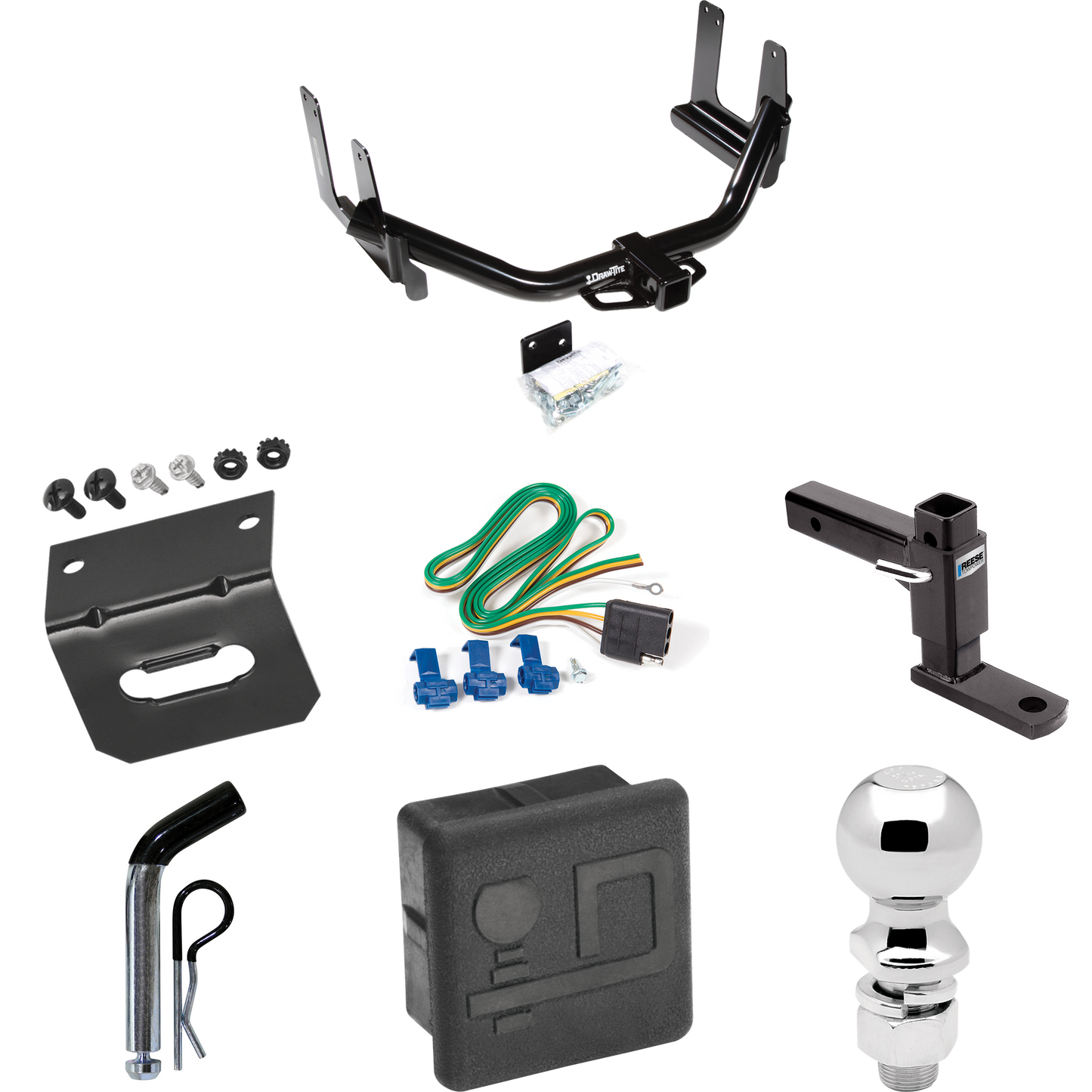 Fits 2006-2006 Lincoln Mark LT Trailer Hitch Tow PKG w/ 4-Flat Wiring + Adjustable Drop Rise Ball Mount + Pin/Clip + 2-5/16" Ball + Wiring Bracket + Hitch Cover (For (Built Before 8/2005) Models) By Draw-Tite