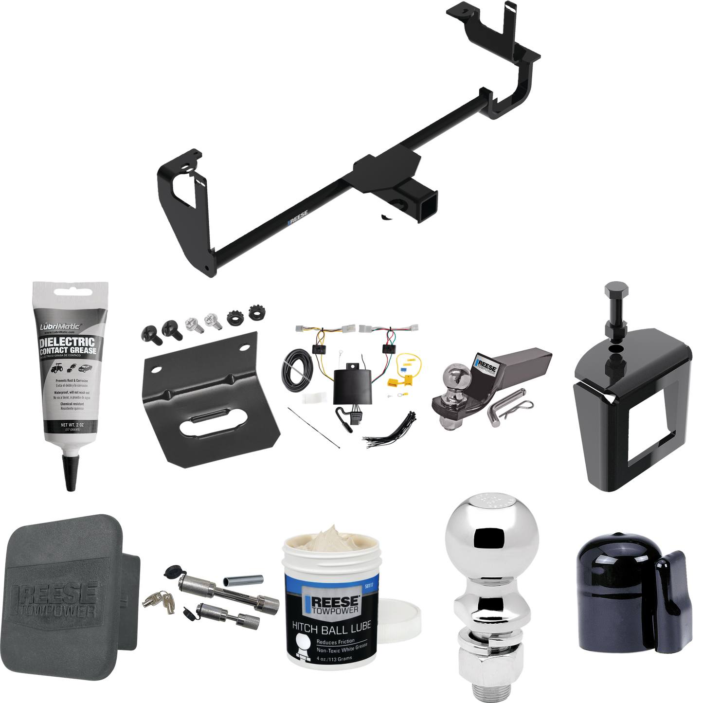 Fits 2019-2022 Lexus UX250h Trailer Hitch Tow PKG w/ 4-Flat Wiring + Starter Kit Ball Mount w/ 2" Drop & 2" Ball + 2-5/16" Ball + Wiring Bracket + Dual Hitch & Coupler Locks + Hitch Cover + Wiring Tester + Ball Lube +Electric Grease + Ball Wrench + A