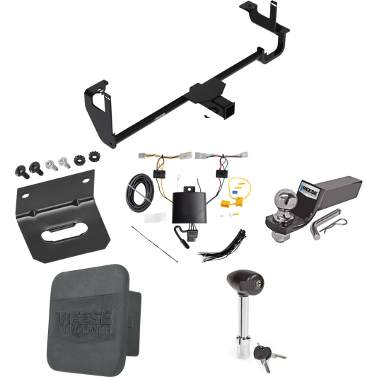 Fits 2019-2022 Lexus UX250h Trailer Hitch Tow PKG w/ 4-Flat Wiring + Starter Kit Ball Mount w/ 2" Drop & 2" Ball + 1-7/8" Ball + Wiring Bracket + Hitch Lock + Hitch Cover By Reese Towpower