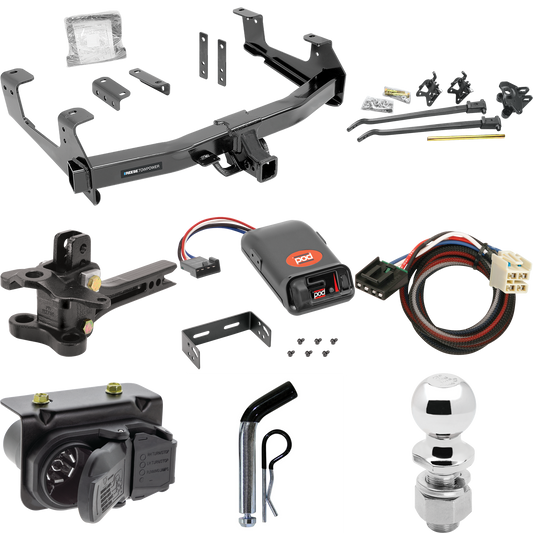 Fits 2015-2019 GMC Sierra 3500 HD Trailer Hitch Tow PKG w/ 17K Trunnion Bar Weight Distribution Hitch + Pin/Clip + 2-5/16" Ball + Pro Series POD Brake Control + Plug & Play BC Adapter + 7-Way RV Wiring By Reese Towpower