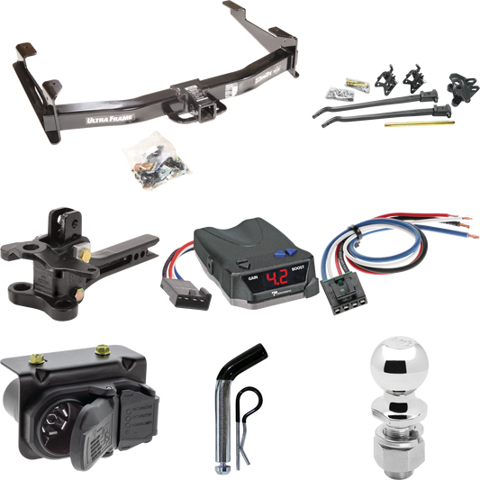 Fits 2007-2010 Chevrolet Silverado 3500 HD Trailer Hitch Tow PKG w/ 17K Trunnion Bar Weight Distribution Hitch + Pin/Clip + 2-5/16" Ball + Tekonsha BRAKE-EVN Brake Control + Generic BC Wiring Adapter + 7-Way RV Wiring By Draw-Tite