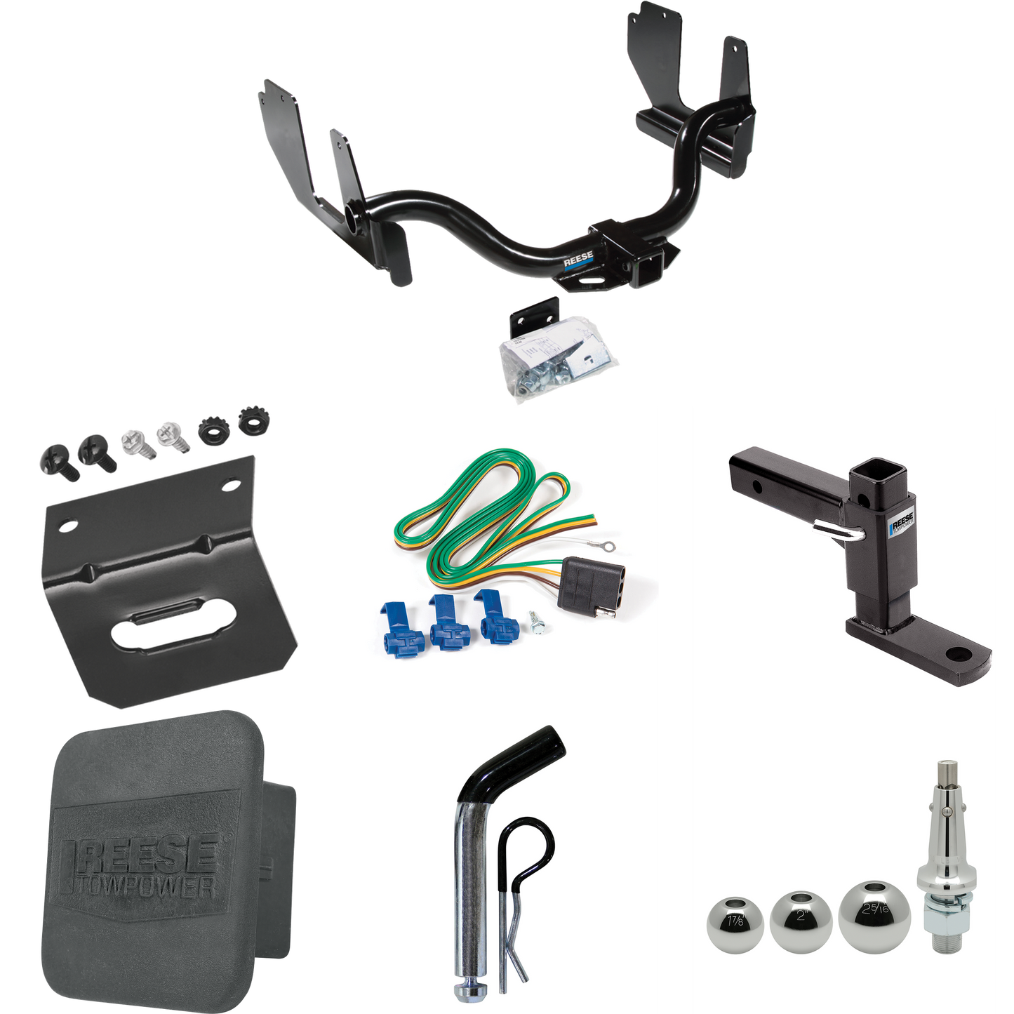 Fits 2006-2006 Lincoln Mark LT Trailer Hitch Tow PKG w/ 4-Flat Wiring + Adjustable Drop Rise Ball Mount + Pin/Clip + Inerchangeable 1-7/8" & 2" & 2-5/16" Balls + Wiring Bracket + Hitch Cover (For (Built Before 8/2005) Models) By Reese Towpower