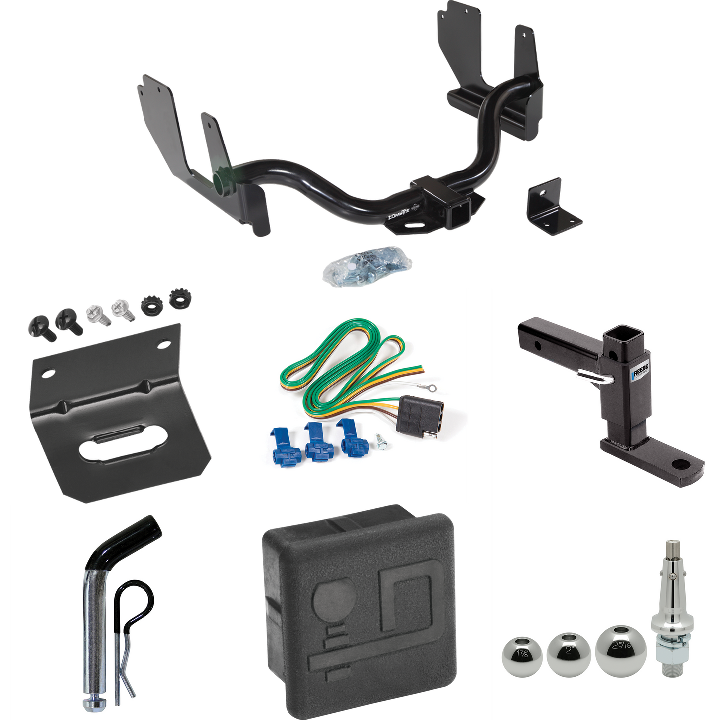 Fits 2006-2006 Lincoln Mark LT Trailer Hitch Tow PKG w/ 4-Flat Wiring + Adjustable Drop Rise Ball Mount + Pin/Clip + Inerchangeable 1-7/8" & 2" & 2-5/16" Balls + Wiring Bracket + Hitch Cover (For (Built Before 8/2005) Models) By Draw-Tite