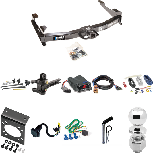 Fits 2001-2002 GMC Sierra 2500 HD Trailer Hitch Tow PKG w/ 17K Trunnion Bar Weight Distribution Hitch + Pin/Clip + 2-5/16" Ball + Tekonsha BRAKE-EVN Brake Control + Plug & Play BC Adapter + 7-Way RV Wiring By Reese Towpower