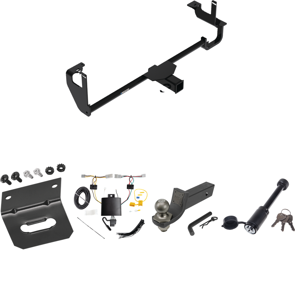 Fits 2019-2022 Lexus UX250h Trailer Hitch Tow PKG w/ 4-Flat Wiring + Interlock Tactical Starter Kit w/ 2" Drop & 2" Ball + Tactical Dogbone Lock + Wiring Bracket By Reese Towpower