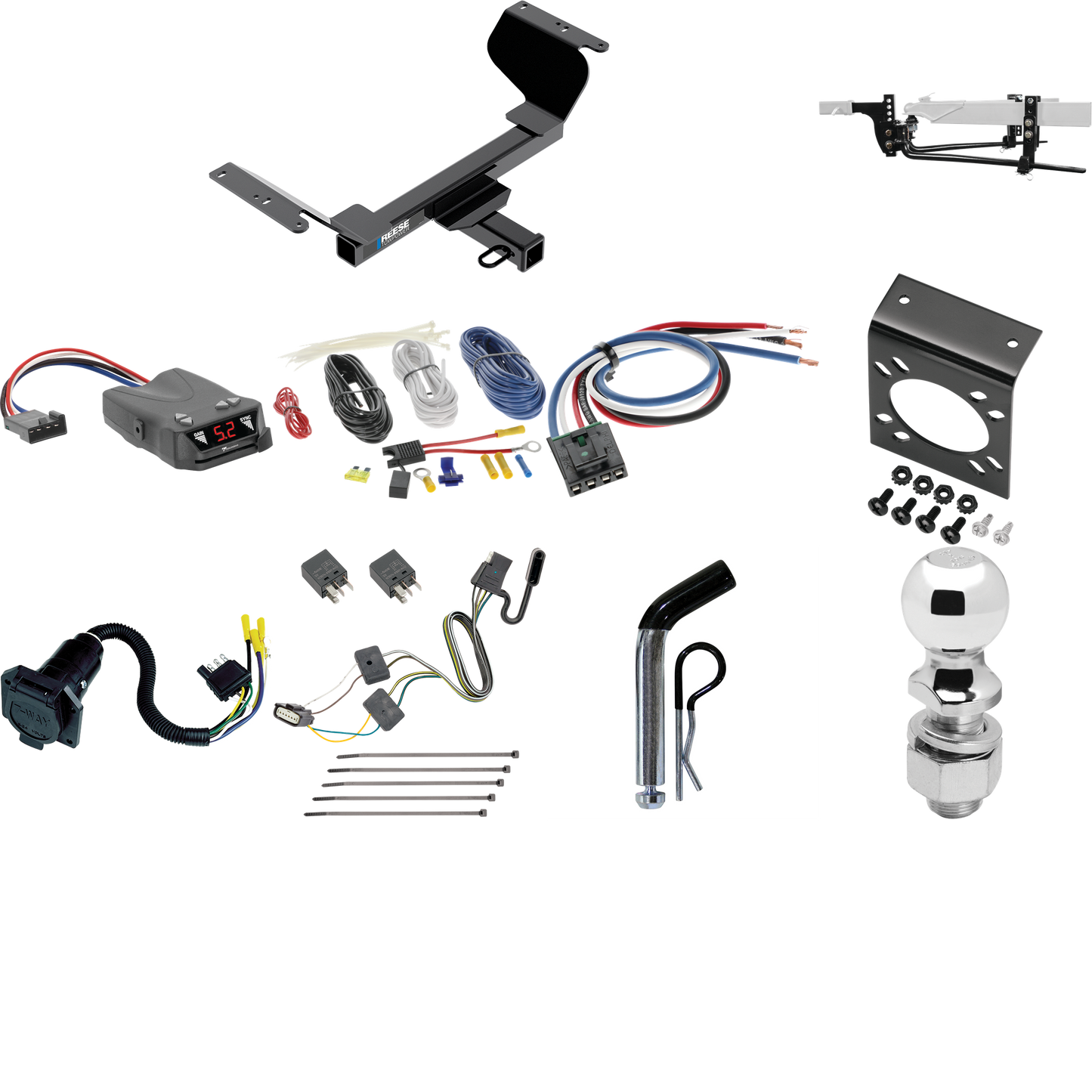 Fits 2018-2021 Chevrolet Equinox Trailer Hitch Tow PKG w/ 8K Round Bar Weight Distribution Hitch w/ 2-5/16" Ball + 2" Ball + Pin/Clip + Tekonsha Brakeman IV Brake Control + Generic BC Wiring Adapter + 7-Way RV Wiring (Excludes: Premier or Models w/1.